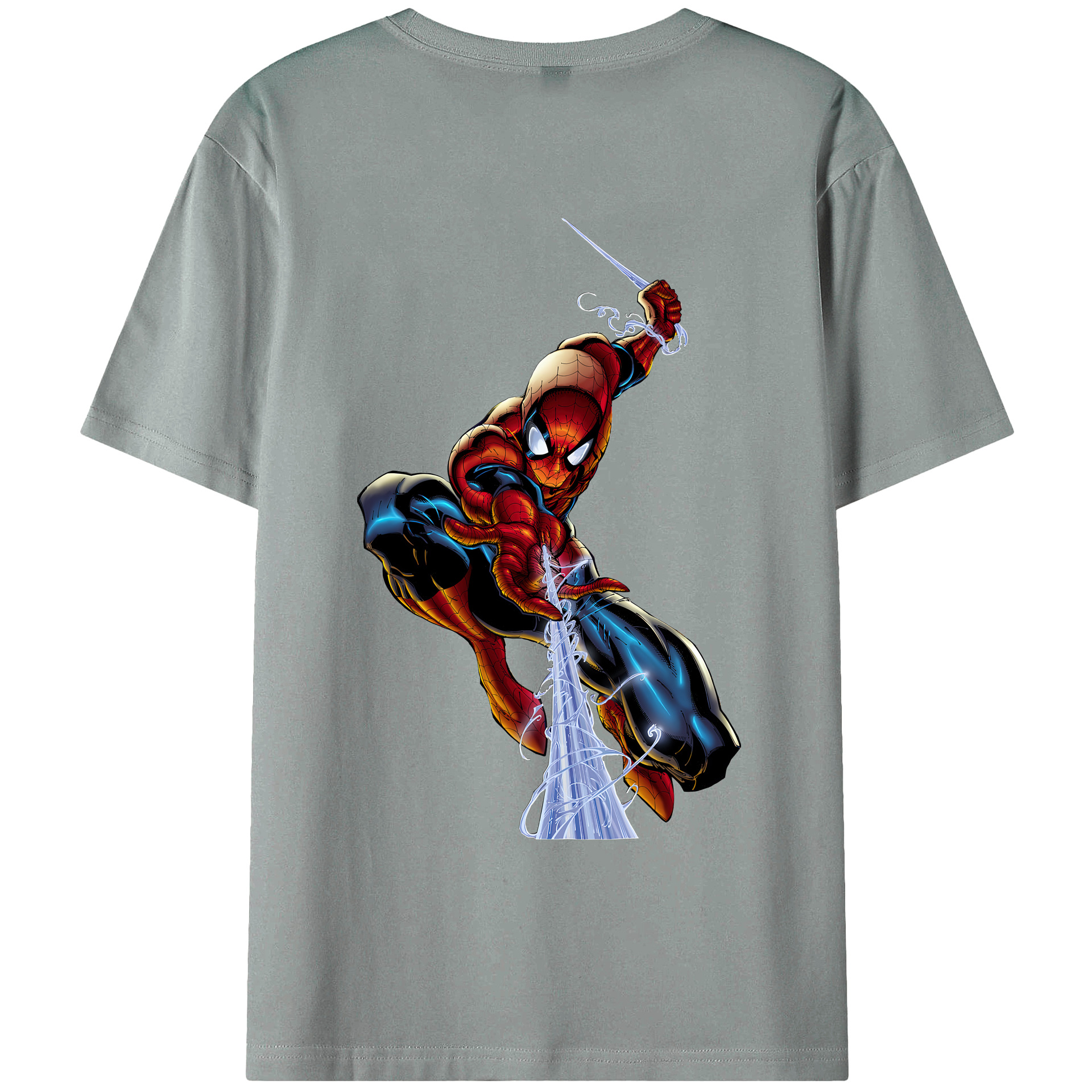 （画像用） Spider Man スパイダーマン 綿100％ メンズ半袖Tシャツ（バックプリント） 通気性